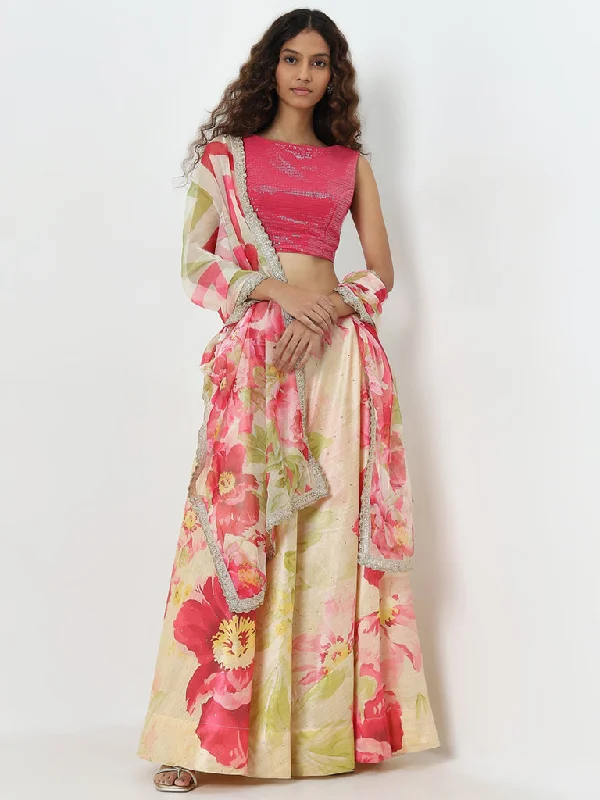 Vark Pink Embellished Top, Skirt and Dupatta Set wool skirt warm