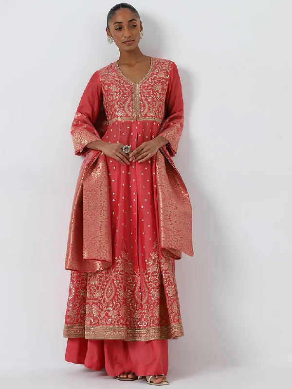 Vark Pink Floral Embroidered Kurta, Skirt and Dupatta Set leather skirt sleek