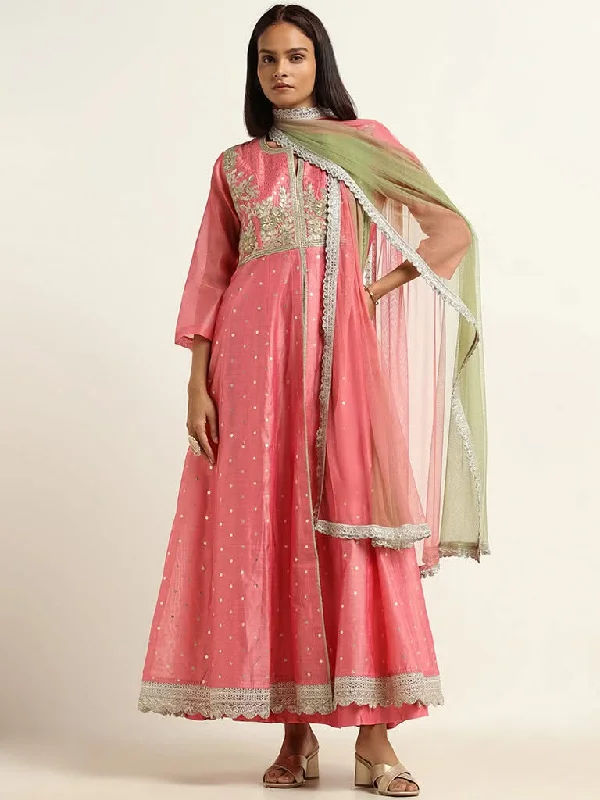 Vark Pink Kurta, Skirt & Dupatta Set cashmere skirt fine