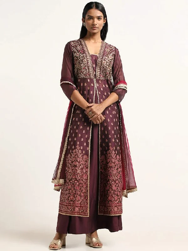 Vark Purple Embroidery Cotton Blend Kurta, Skirt and Dupatta Set velvet skirt sumptuous