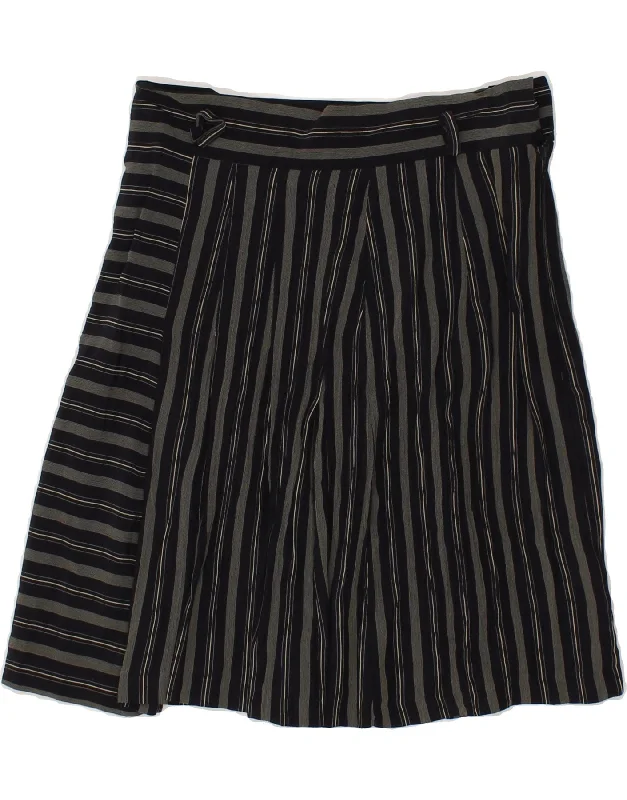 VINTAGE Womens A-Line Skirt W28 Medium  Black Striped Viscose button skirt front