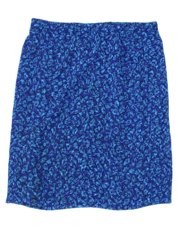 VINTAGE Womens Abstract Pattern Straight Skirt IT 48 XL W38  Blue wrap skirt elegant