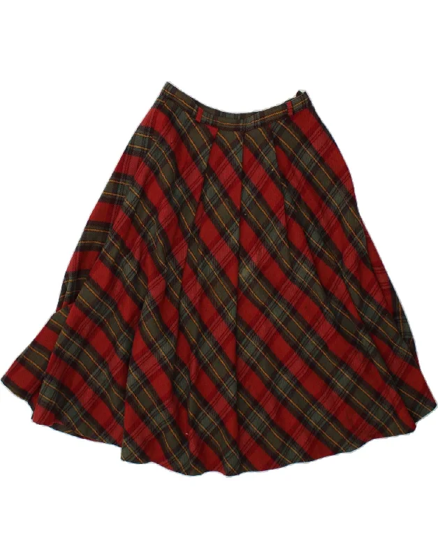 VINTAGE Womens Flared Skirt IT 46 Large W32  Red Plaid casual skirt length