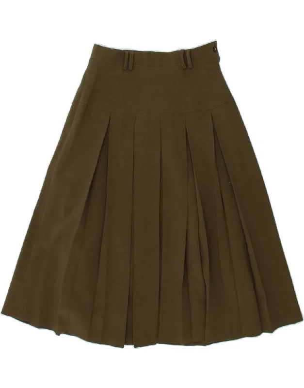 VINTAGE Womens High Waist Knife Pleated Skirt UK 14 Large W32  Khaki corduroy skirt durable