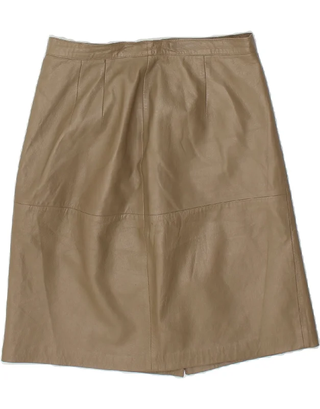 VINTAGE Womens High Waist Leather Skirt IT 48 XL W30  Beige wrap skirt elegant