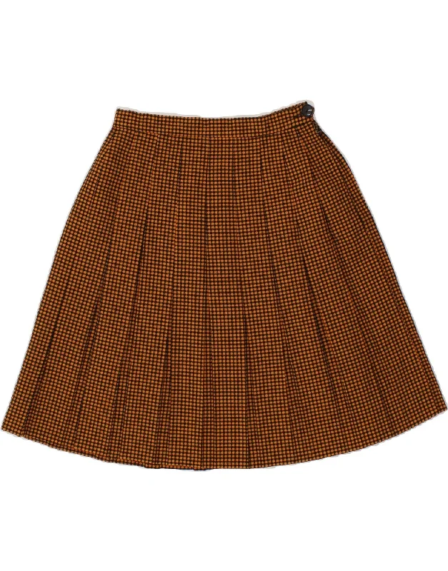 VINTAGE Womens Knife Pleated Skirt W24 XS  Brown Check Polyester summer skirt style