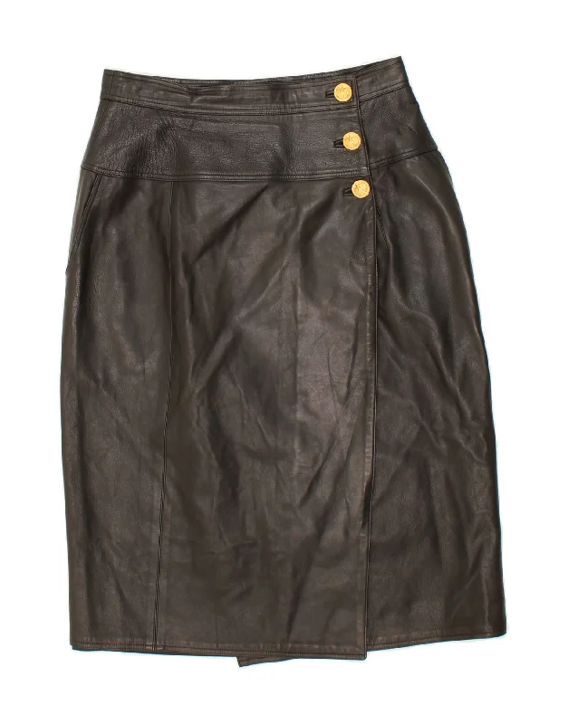 VINTAGE Womens Leather Skirt EU 40 Medium W30 Black Leather slim fit skirt