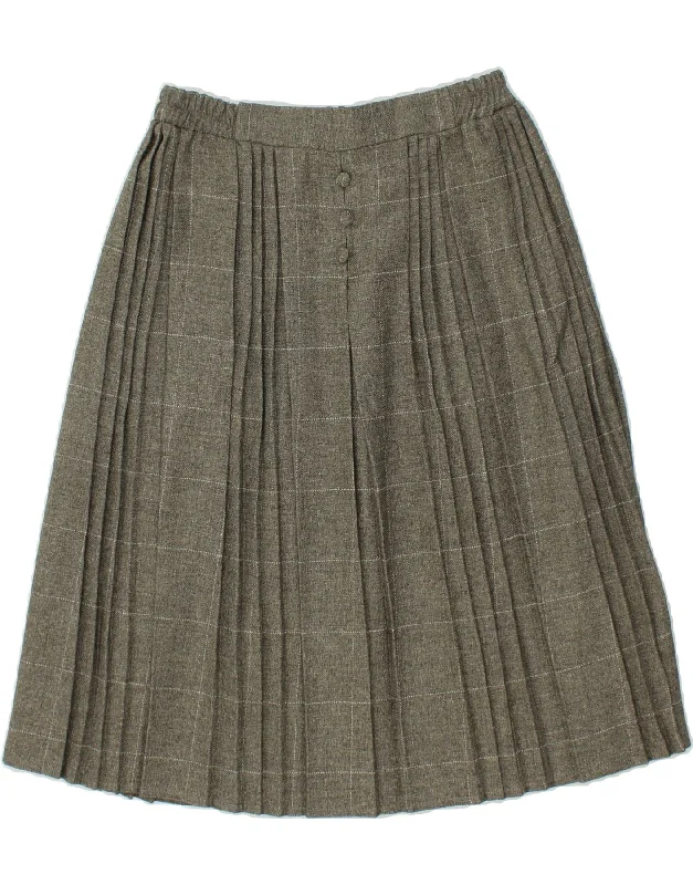 VINTAGE Womens Pleated Skirt W34 Large Grey Check corduroy skirt textured