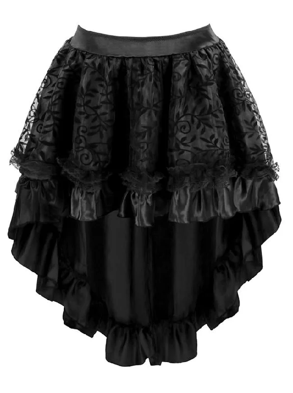 Women's Steampunk Gothic Vintage Satin High Low Skirt with Zipper floral skirt print